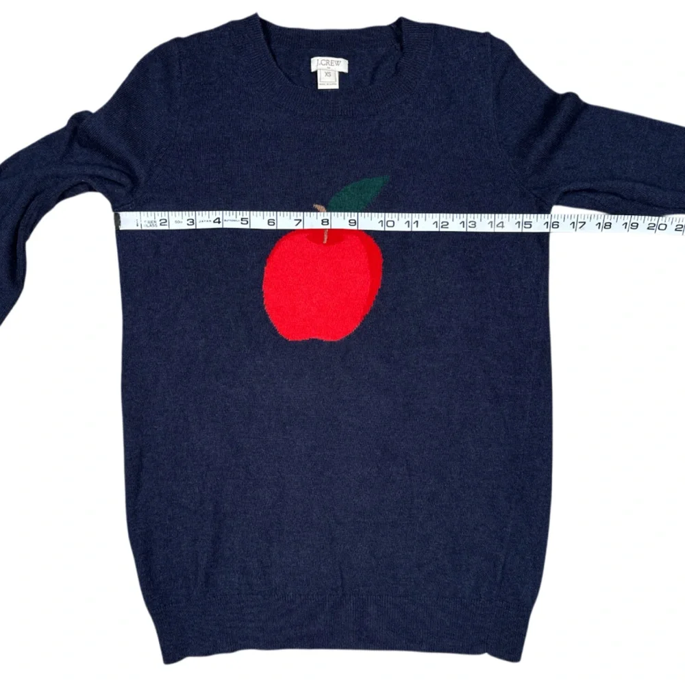 J. Crew Apple Print Teddie Navy Crew Neck Sweater Women’s Size XS